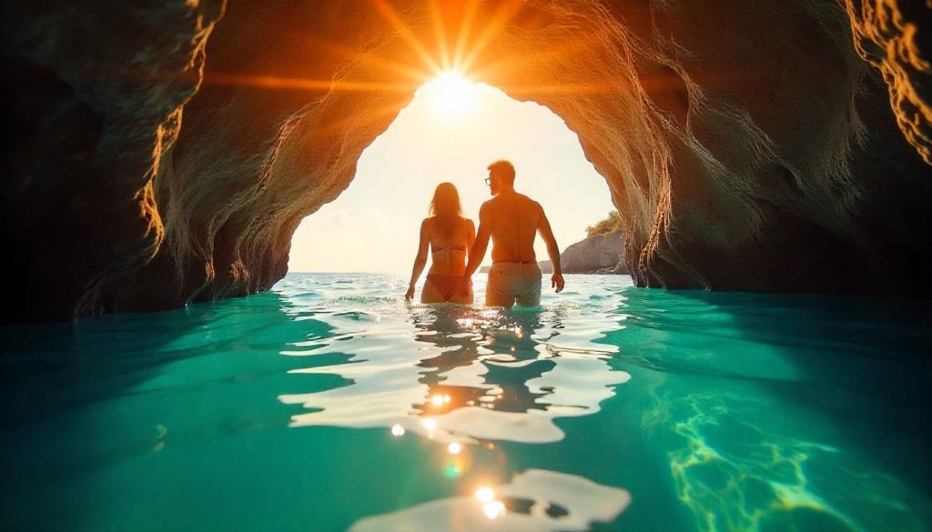 Couple snorkeling during yacht charter snorkeling havens in Maldives.
